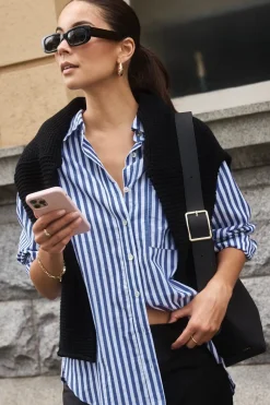 Stories be Told You Got This Blue Stripe Cotton Oversized Shirt