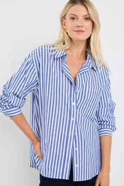 Stories be Told You Got This Blue Stripe Cotton Oversized Shirt