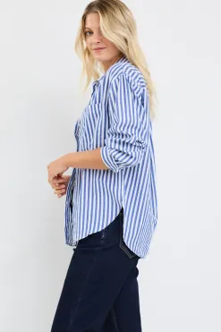 Stories be Told You Got This Blue Stripe Cotton Oversized Shirt