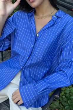 Stories be Told You Got This Deep Blue Stripe Oversized Shirt