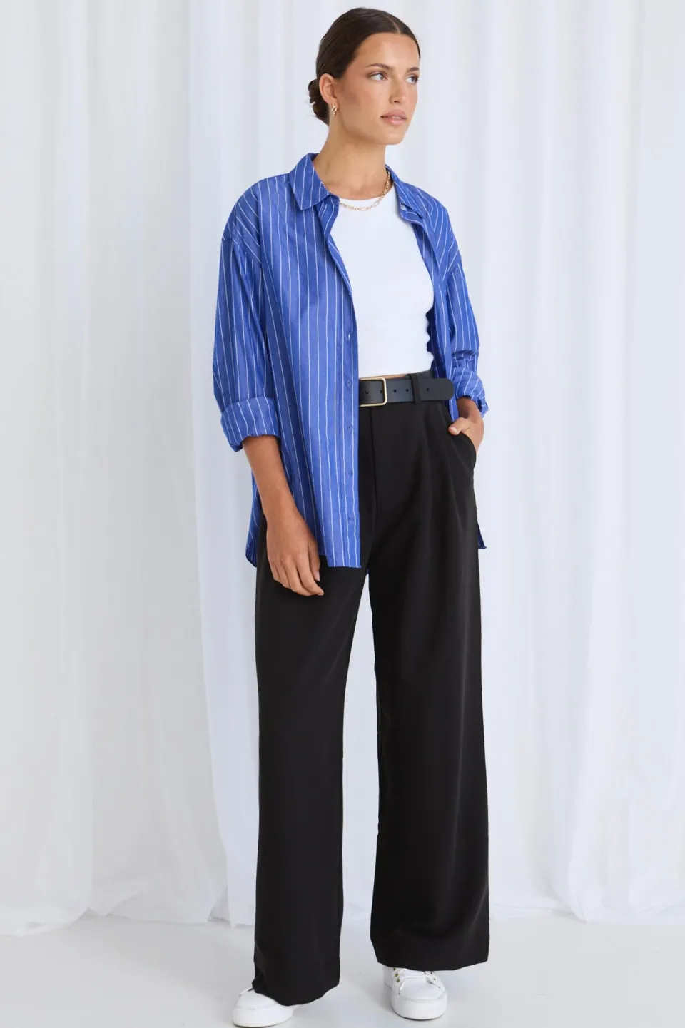 Stories be Told You Got This Deep Blue Stripe Oversized Shirt