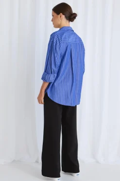 Stories be Told You Got This Deep Blue Stripe Oversized Shirt