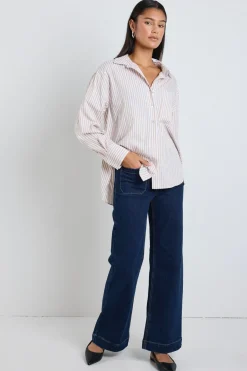 Stories be Told You Got This Ecru Stripe Poplin Oversized Shirt