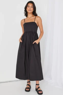 RE:UNION Label Zion Black Poplin Strappy Maxi Dress