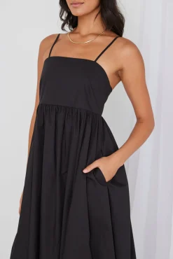 RE:UNION Label Zion Black Poplin Strappy Maxi Dress