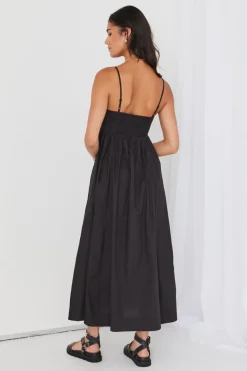 RE:UNION Label Zion Black Poplin Strappy Maxi Dress