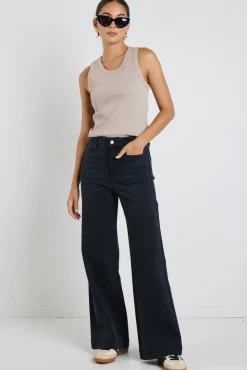 Among the Brave Zoey Black Denim High Rise Wide Leg Pocket Jean