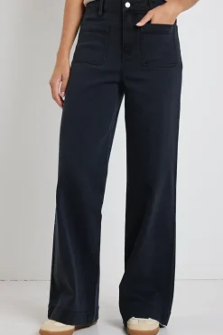 Among the Brave Zoey Black Denim High Rise Wide Leg Pocket Jean