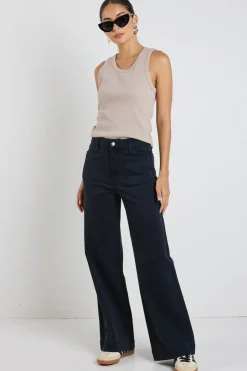 Among the Brave Zoey Black Denim High Rise Wide Leg Pocket Jean