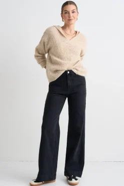 Among the Brave Zoey Black Denim High Rise Wide Leg Pocket Jean