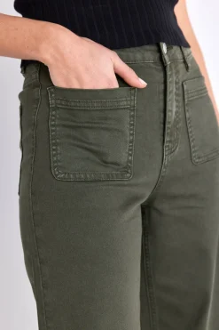 Among the Brave Zoey Dark Khaki High Rise Wide Leg Pocket Jean