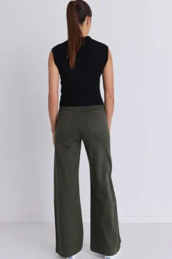 Among the Brave Zoey Dark Khaki High Rise Wide Leg Pocket Jean