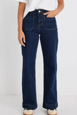 Among the Brave Zoey Indigo High Rise Wide Leg Pocket Jean