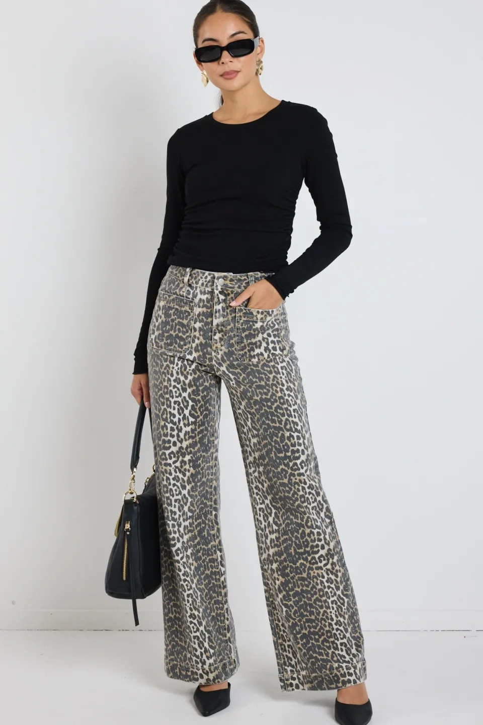 Among the Brave Zoey Leopard High Rise Wide Leg Pocket Jean