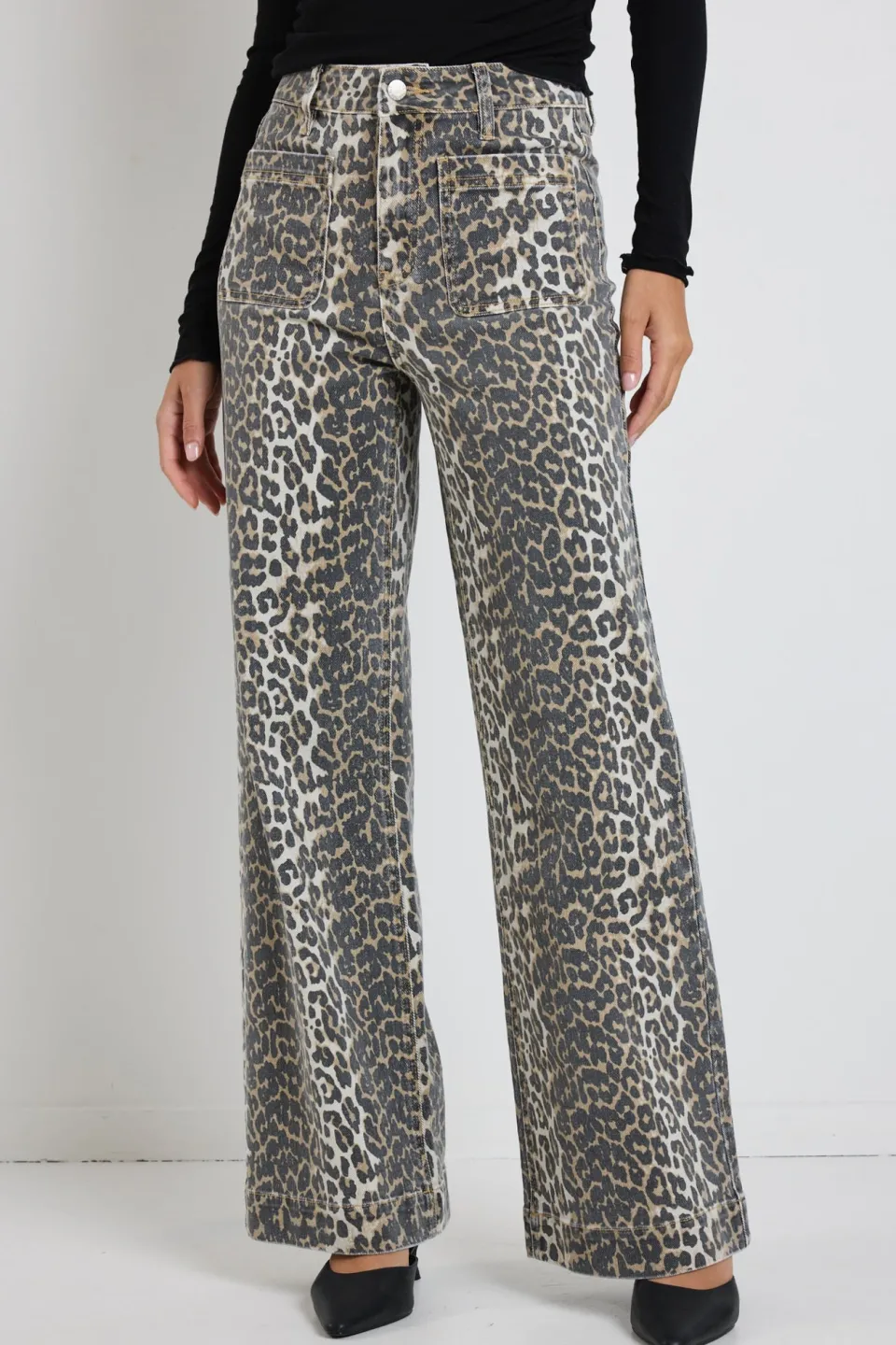 Among the Brave Zoey Leopard High Rise Wide Leg Pocket Jean