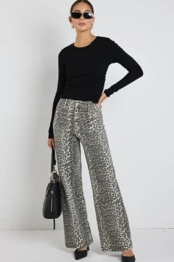 Among the Brave Zoey Leopard High Rise Wide Leg Pocket Jean
