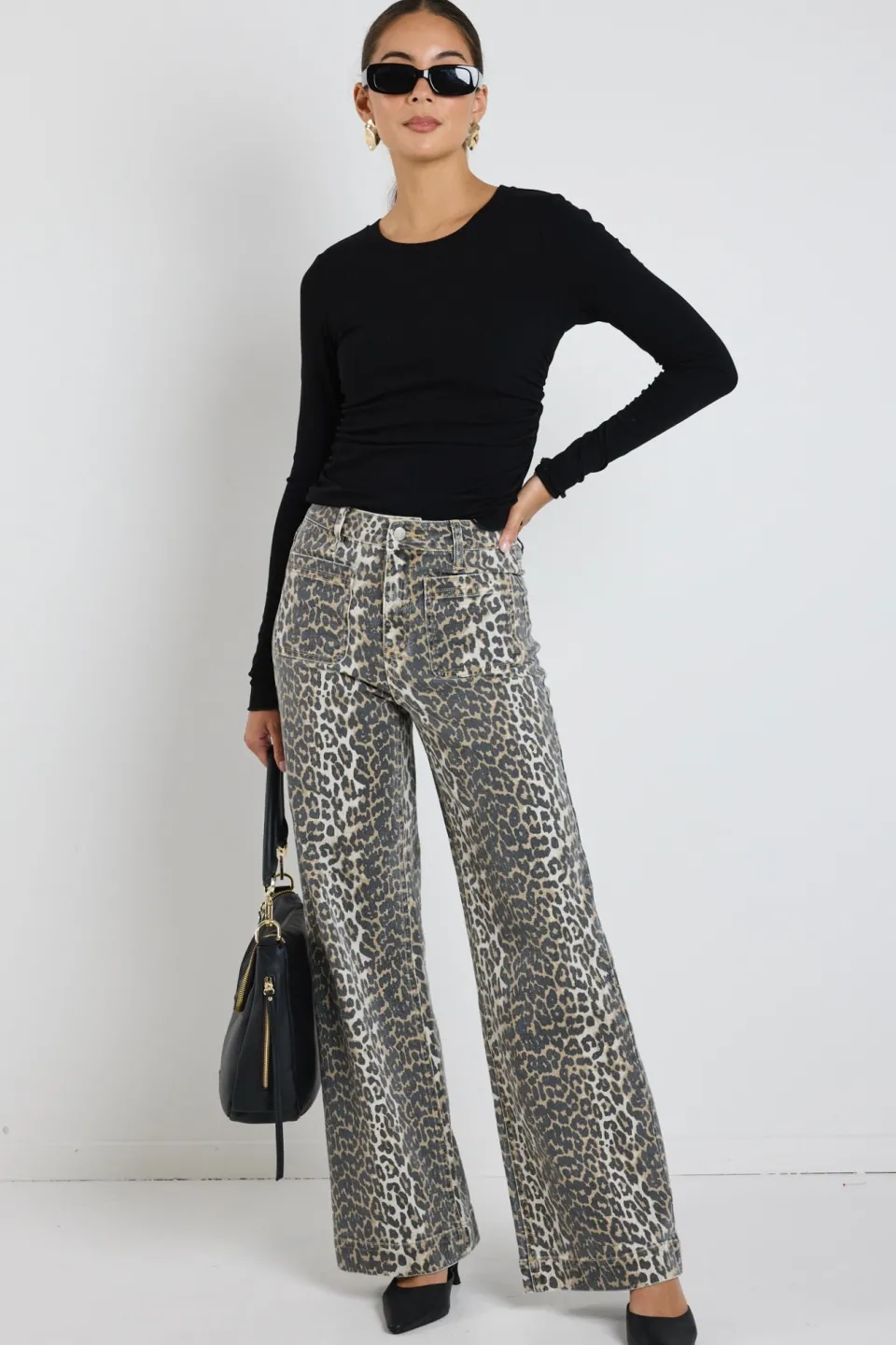 Among the Brave Zoey Leopard High Rise Wide Leg Pocket Jean