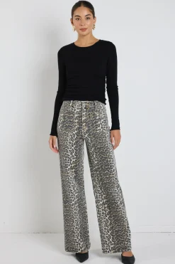 Among the Brave Zoey Leopard High Rise Wide Leg Pocket Jean