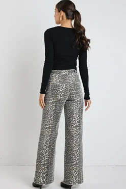 Among the Brave Zoey Leopard High Rise Wide Leg Pocket Jean