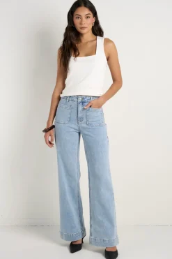 Among the Brave Zoey Light Blue High Rise Wide Leg Pocket Jean