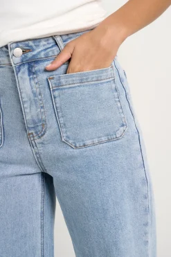Among the Brave Zoey Light Blue High Rise Wide Leg Pocket Jean