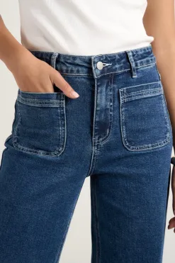 Among the Brave Zoey Mineral Blue High Rise Wide Leg Pocket Jean