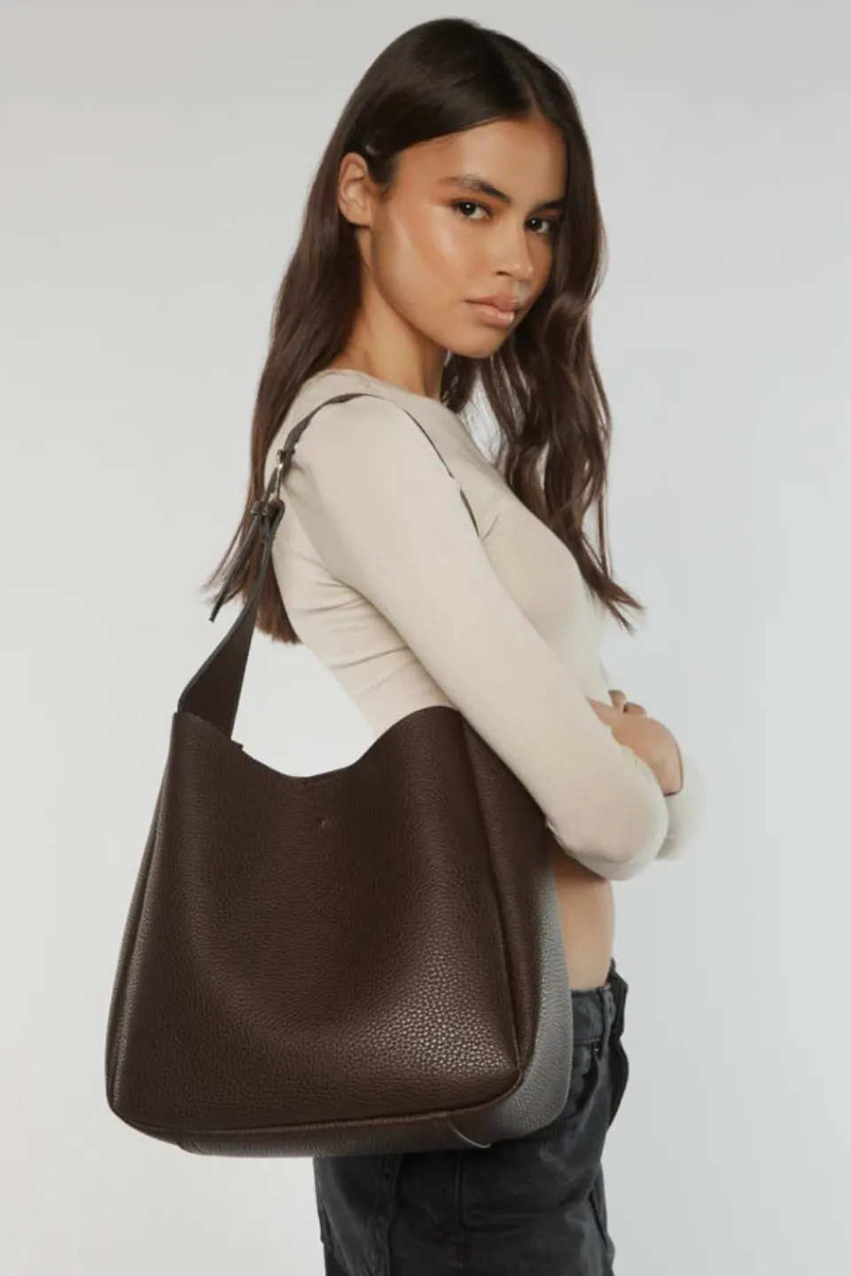 Peta + Jain Zozo Chocolate Pebble Slouch Tote Bag